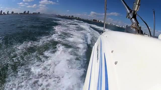 Nautical vessel at speed Biscayne Bay Miami, USA