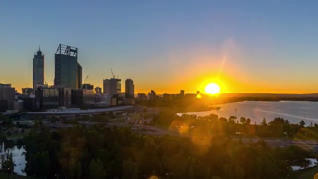 Time lapse. Sunrise at Perth City CBD, Western Australia