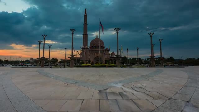 Majestic Sunset Time Lapse at a Mosque. Top to bottom pan.