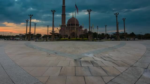 Majestic Sunset Time Lapse at a Mosque. Bottom to Top Pan.
