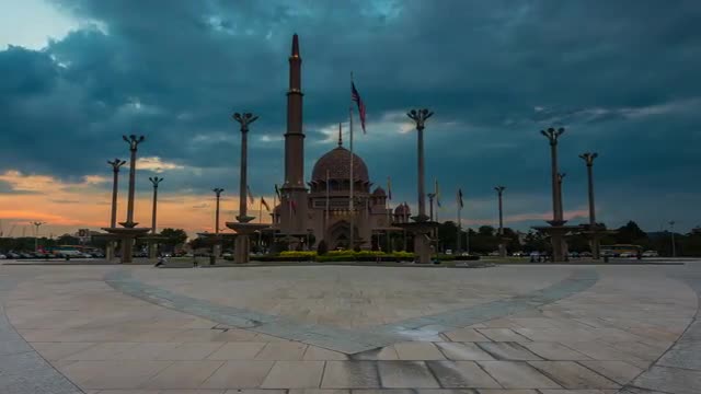 Majestic Sunset Time Lapse at a Mosque. Pan left to right