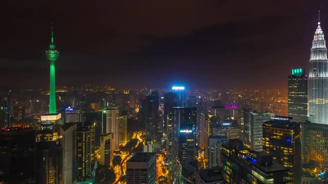 Sunset Time Lapse of Kuala Lumpur. Petronas Twin Towers and KL tower visible