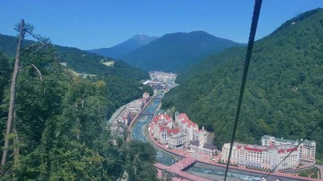 View Rosa Khutor from the cableway Olympia, Sochi, Russia. 4K