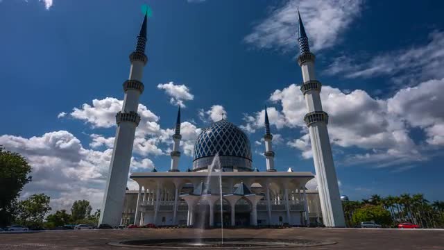 Daylight moving clouds time lapse at a Mosque. 