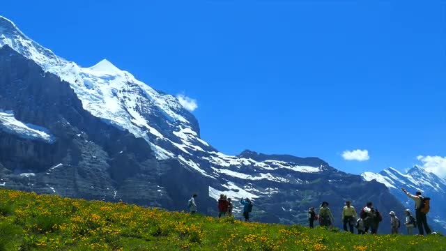 The clouds of a blue sky, and the mountain-climbing guest of the Alps