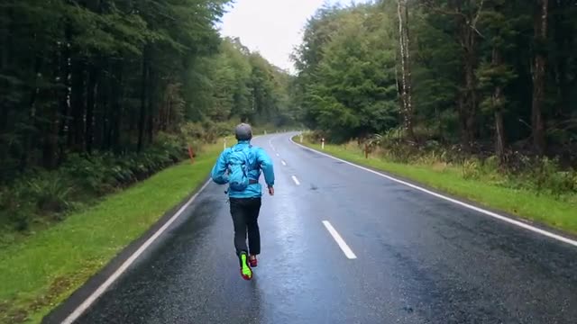 A man running in the forest