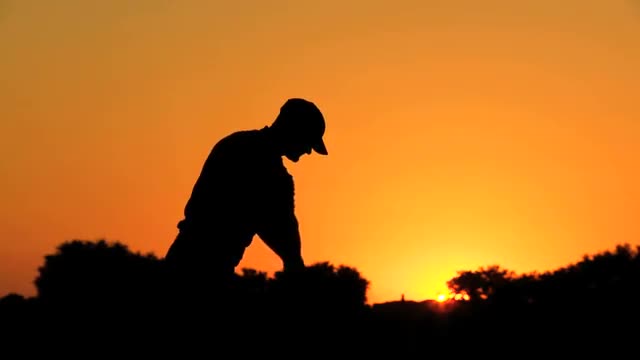 Golfer Driving Off Sunset Golf Resort Fairway