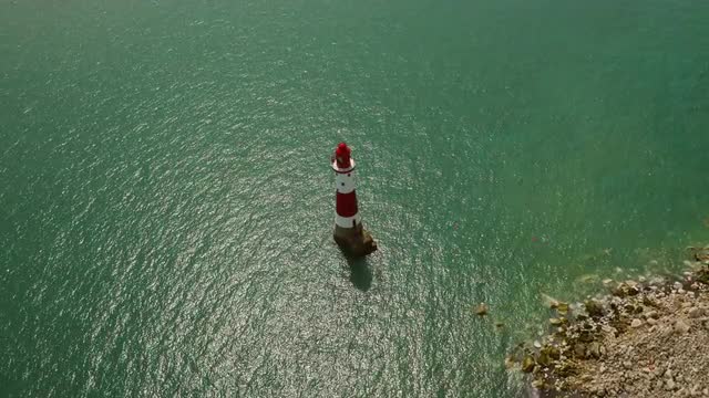 Aerial drone footage of Seven Sisters lighthouse 