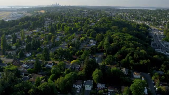 Aerial view of residential homes and suburbs, Seattle