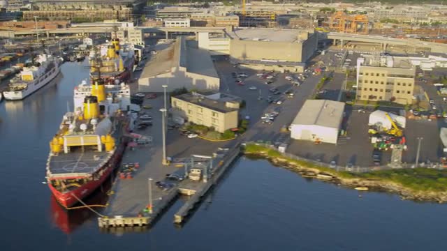 Aerial view of Container freight docks Seattle, USA