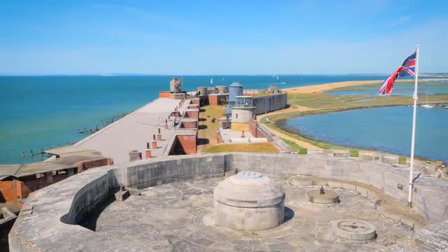 Hurst Castle and lighthouse, aerial footage filmed by drone