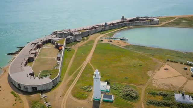 Hurst Castle and lighthouse, aerial footage filmed by drone