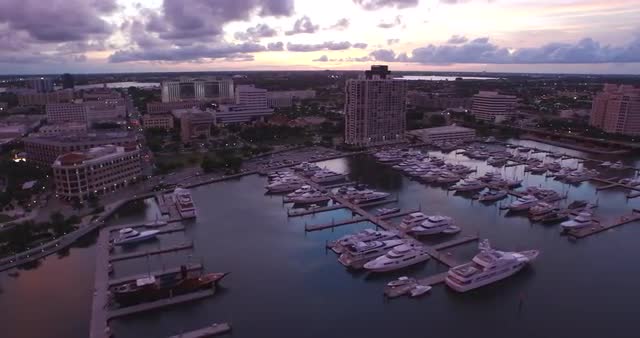 W.P.B. 4K Aerial - Yachts in Water (Dusk)