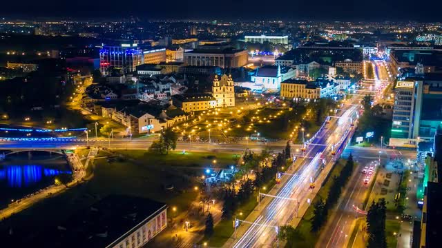 Night summer timelapse rooftop Minsk 4k