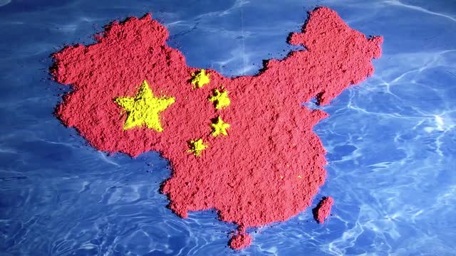 China map and flag, artwork.