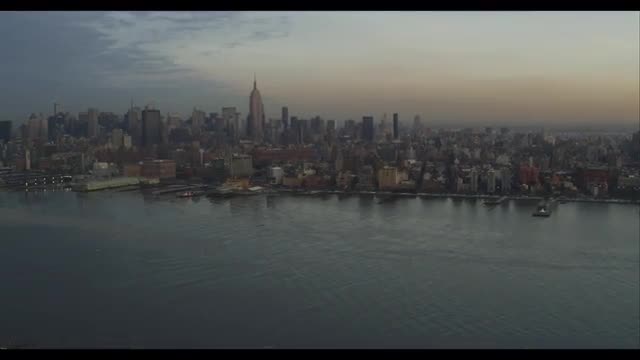 Wide shot Manhattan with water in foreground