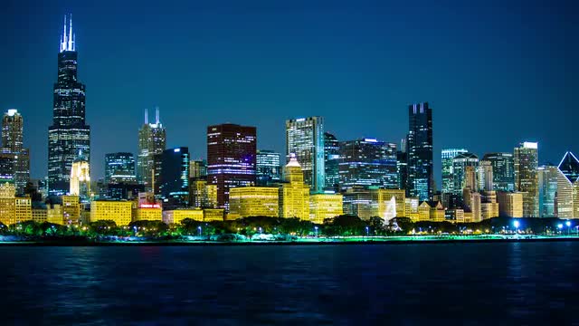 Chicago City Night Scene 4K