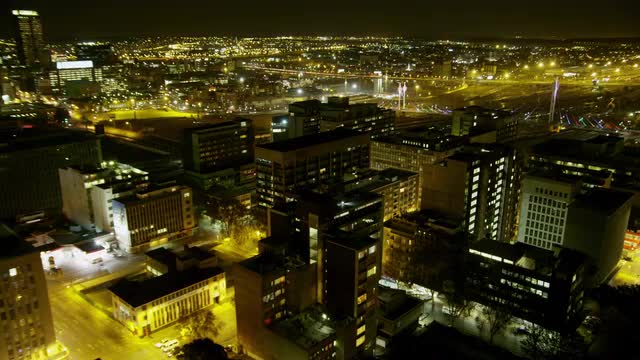 Night timelapse at dusk in central Johannesburg, South Africa.