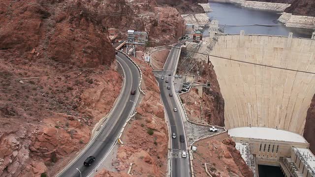 Traffic on the road to and over Hoover Dam.