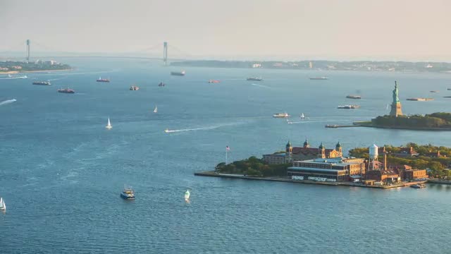 NYC day rooftop timelapse Liberty statue 4k