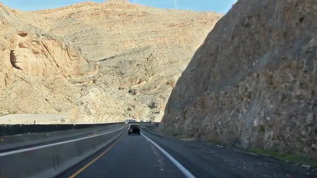 Driving Interstate-15 through the rugged canyon of the Virgin River Gorge in Arizona