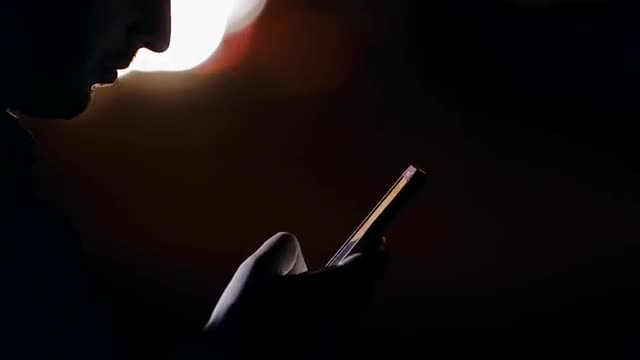Cute Guy in The Night With The Phone. Guy Working the phone in the air hd