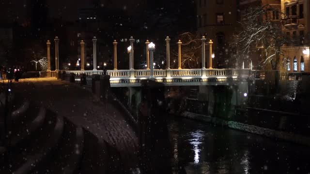 City center in winter night time