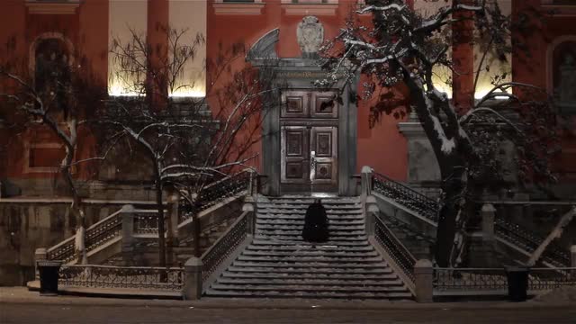 City center in winter night time