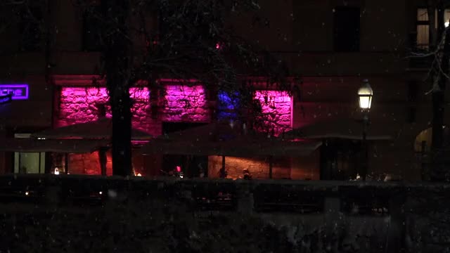 City center in winter night time