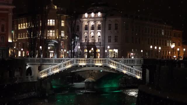 City center in winter night time