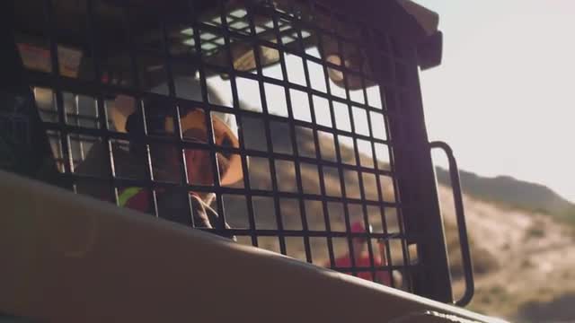 Closeup of construction worker inside machine
