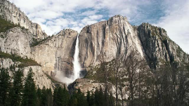 Yosemite Falls with clouds.