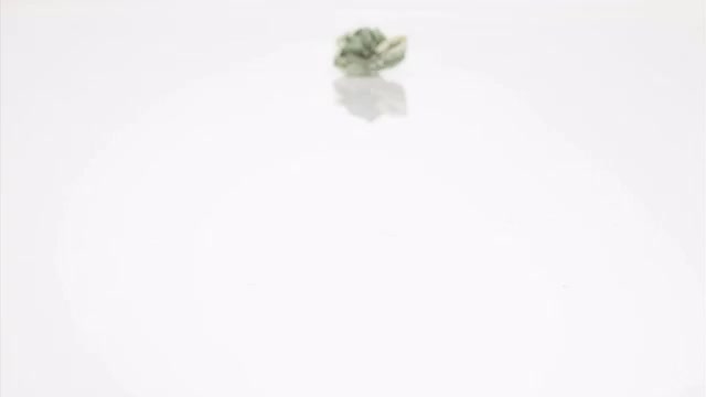 Crumpled one dollar bill rolling around against white background
