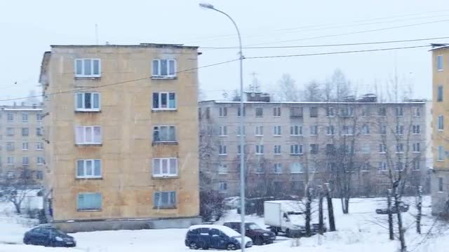 City Block of Flats Houses in Russia in Snowfall