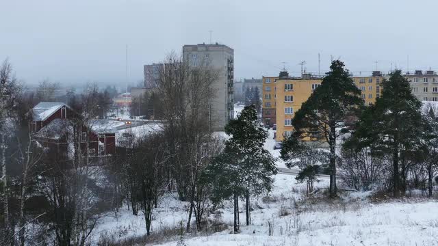 City Block of Flats Houses in Russia in Snowfall