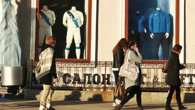 People Walk Along Nevsky Prospekt in St.petersburg, View From the Opposite Side