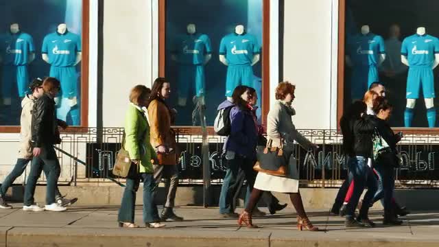 People Walk Along Nevsky Prospekt in St.petersburg, View From the Opposite Side