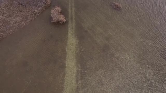 Flying over lake in early spring