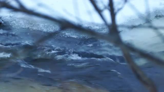 River Stream With Floating Ice in 4k