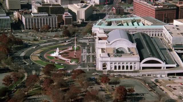 Aerial of Union Station in  Washington D.C.