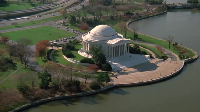 Aerial of Jefferson Memorial in Washington D.C.