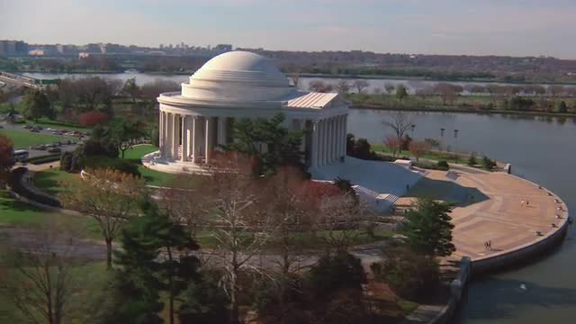 Aerial of Jefferson Memorial in Washington D.C.