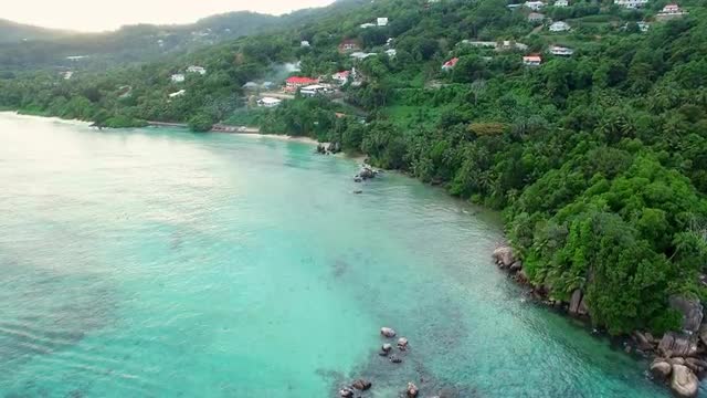 Aerial view of Anse Royale tropical coast on Mahe Island, Seychelles.