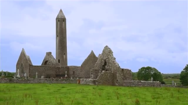 Medieval Irish Tower and Castle in the Countryside 