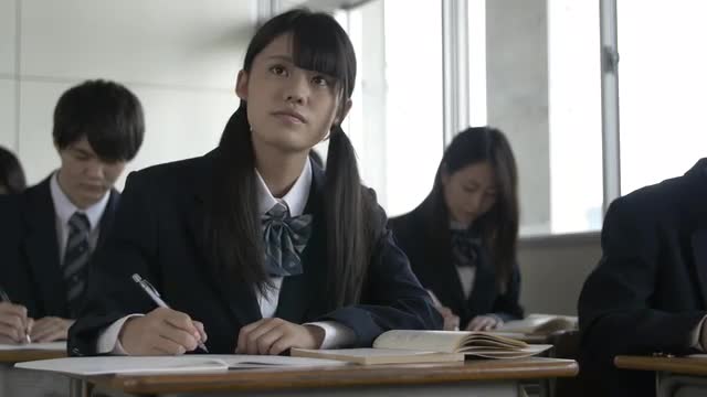 Japanese high-school students studying in the classroom