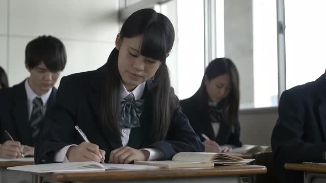 Japanese high-school students studying in the classroom