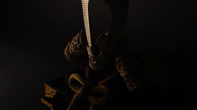 Japanese traditional kabuto helm on black background