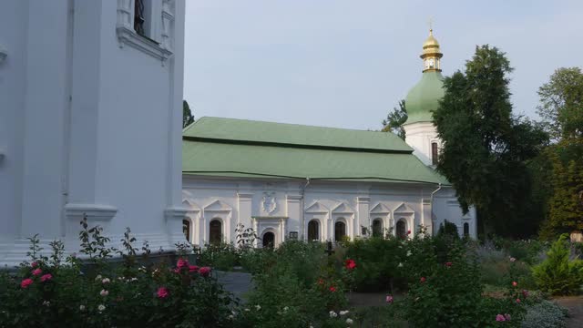 Views of the Monasteries Courtyard and Church Towers Wiht Cupolas Vydubychisaint Michael's Man M