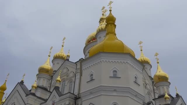 Panorama of a Tower Transformation Cathedral Holy Dormition Pochiv Lavra Orthodox Monastery in Pocha