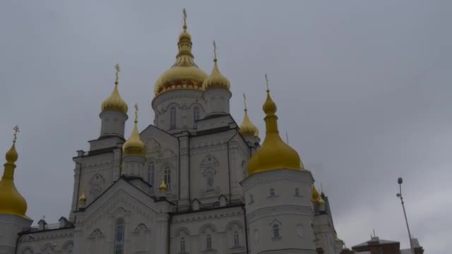 Panorama of a Buildings Transformation Cathedral Holy Dormition Pochiv Lavra Orthodox Monastery in P
